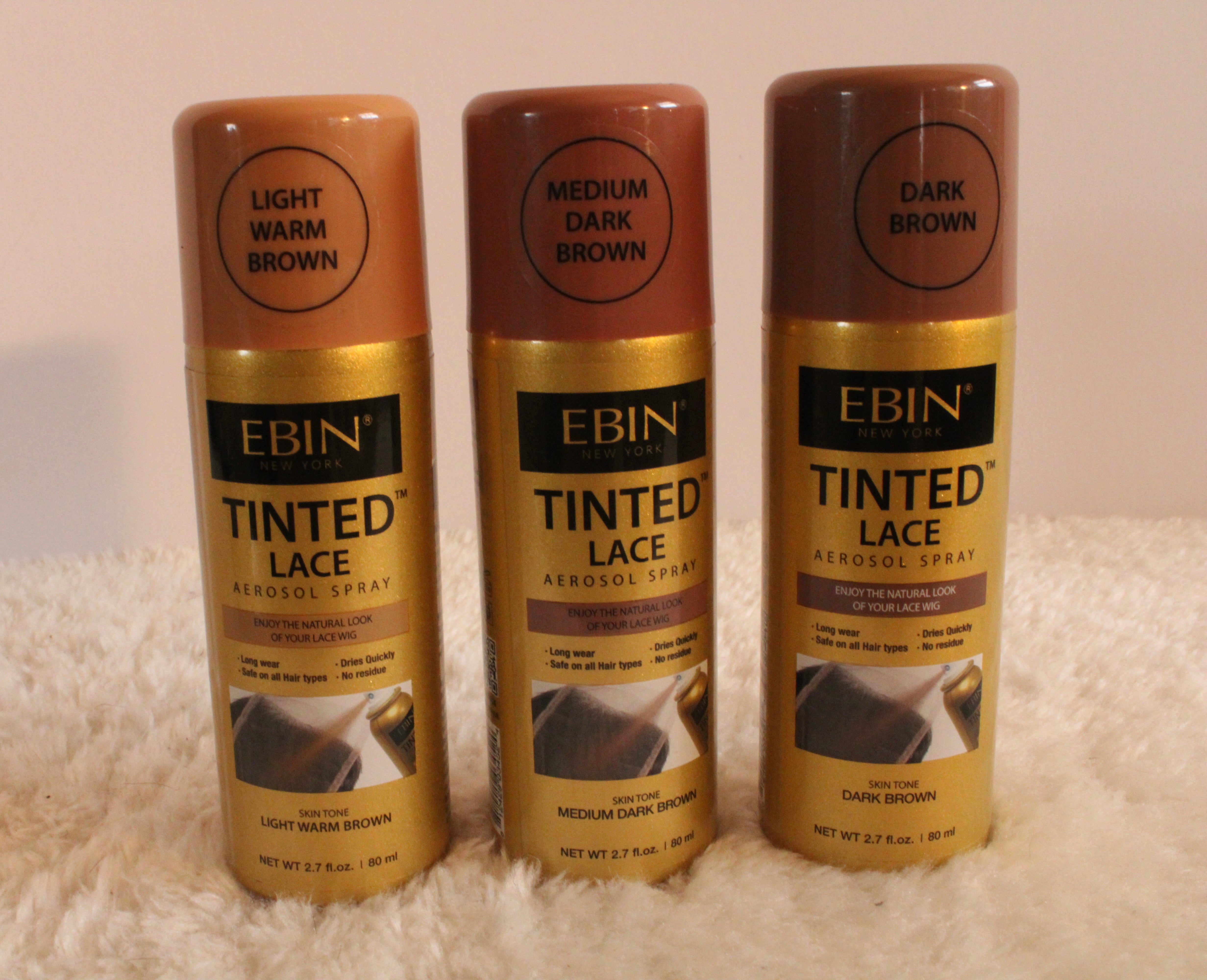 12 EBIN Tinted Lace Aerosol Spray for Lace Wigs Light Warm Brown 2.7 oz